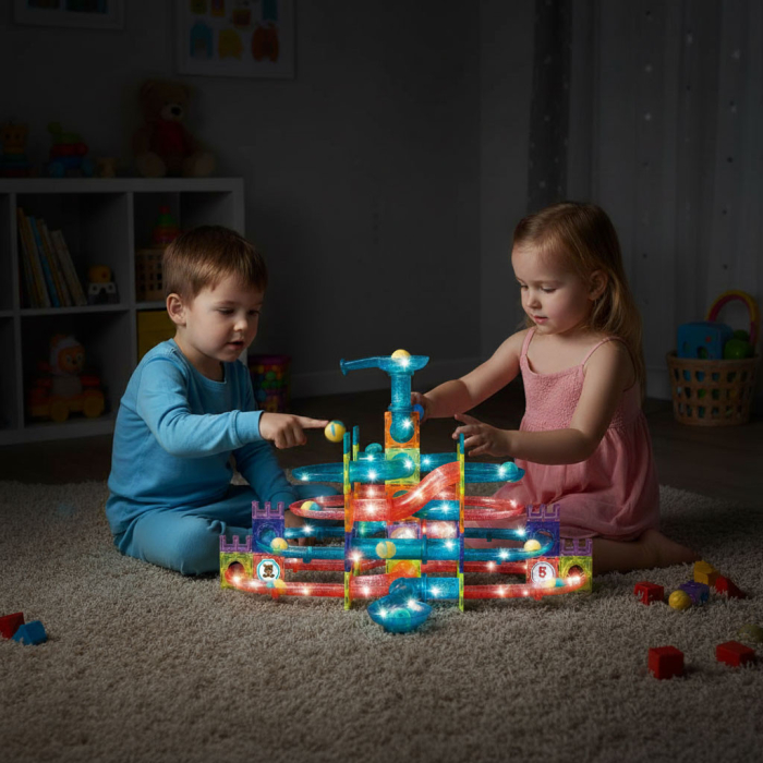 Homelux Set de jocuri de construcție cu bile magnetice fosforescente în întuneric cu 166 de blocuri de construcție creative [9]