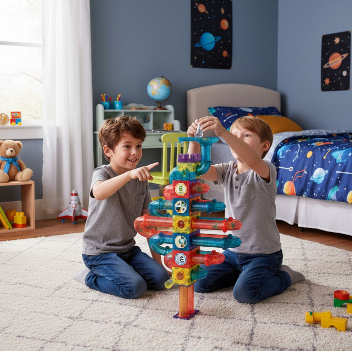 Homelux Set de jocuri de construcție cu bile magnetice fosforescente în întuneric cu 166 de blocuri de construcție creative [8]