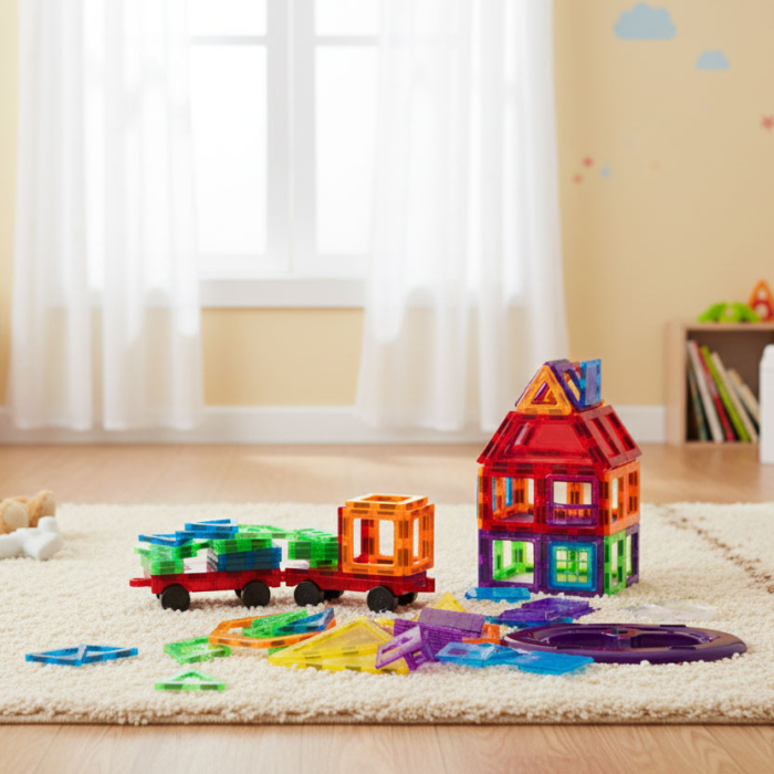 Homelux Set de jucării de construcție magnetice 106 piese castel, robot, roată Ferris etc. [7]