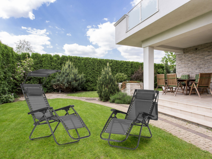 Homelux Șezlong pliabil cu copertină gri [10]