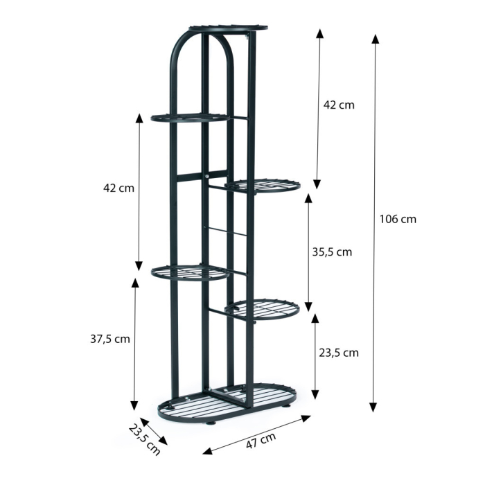 Homelux Suport metalic modern pentru flori 6 niveluri, negru [9]