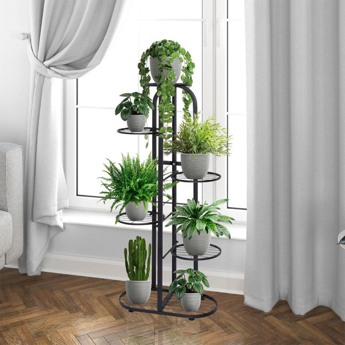 Homelux Suport metalic modern pentru flori 6 niveluri, negru [2]