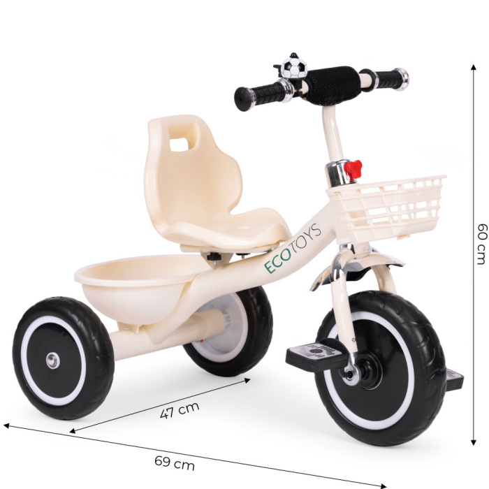 Homelux Triciclu cu mâner anti-alunecare cu clopot și coș bej [6]