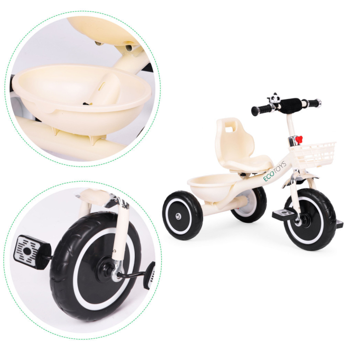 Homelux Triciclu cu mâner anti-alunecare cu clopot și coș bej [8]