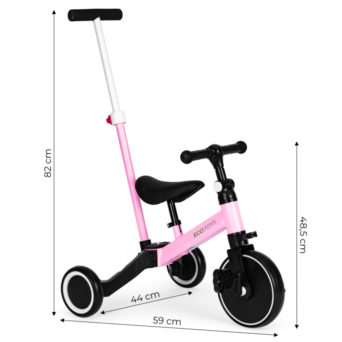 Homelux Triciclu cu mâner de împins 2 în 1 roz [7]