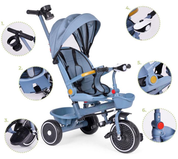 Homelux Triciclu cu scaun pivotant și acoperiș pliabil 2 în 1 albastru [9]
