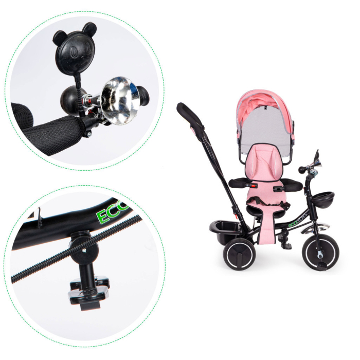 Homelux Triciclu cu scaun pivotant și acoperiș, roz [7]