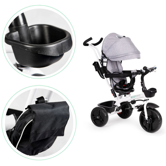 Homelux Triciclu cu scaun rotativ 360° și acoperiș gri [6]