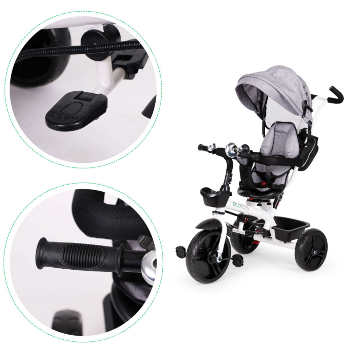 Homelux Triciclu cu scaun rotativ 360° și acoperiș gri [8]