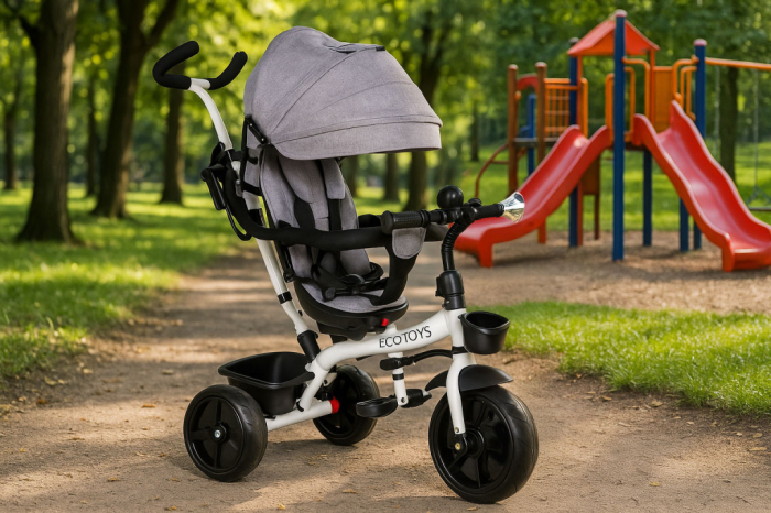 Homelux Triciclu cu scaun rotativ 360° și acoperiș gri [9]