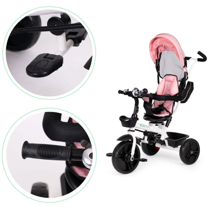 Homelux Triciclu cu scaun rotativ 360° și acoperiș roz [6]