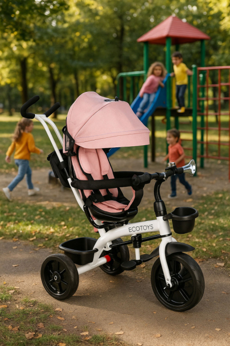Homelux Triciclu cu scaun rotativ 360° și acoperiș roz [9]