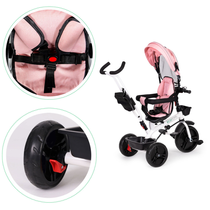 Homelux Triciclu cu scaun rotativ 360° și acoperiș roz [7]