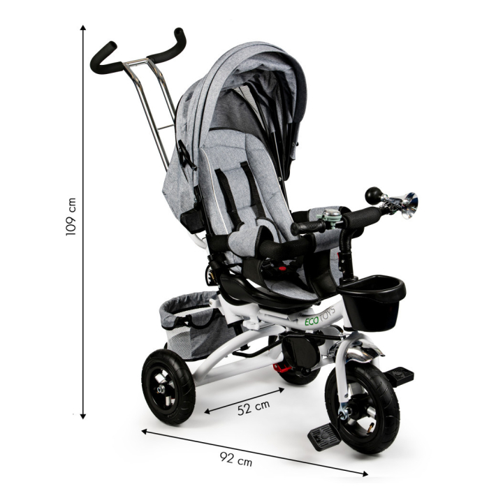 Homelux Triciclu rotativ 360° triciclu Deluxe cu acoperiș gri [5]