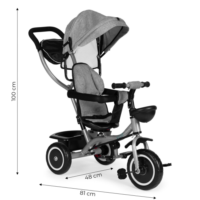 Homelux Triciclu triciclu cu scaun pivotant și parasolar pliabil 2in1 gri [7]