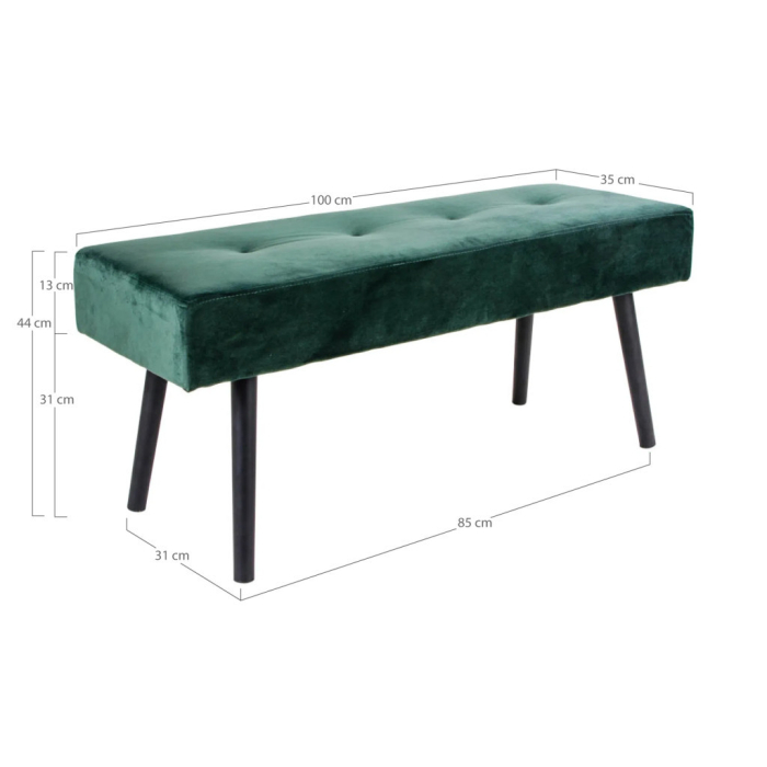 House Nordic Bancă Skiby, catifea verde închis cu picioare negre 100x35x44 cm [5]