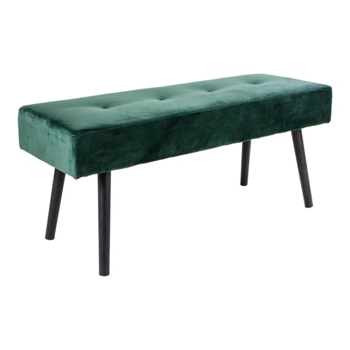 House Nordic Bancă Skiby, catifea verde închis cu picioare negre 100x35x44 cm [3]