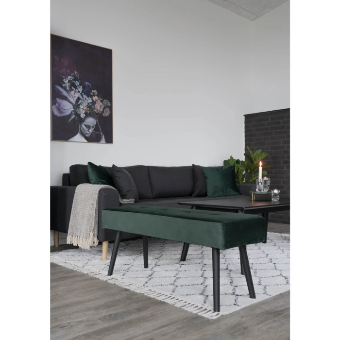 House Nordic Bancă Skiby, catifea verde închis cu picioare negre 100x35x44 cm [2]