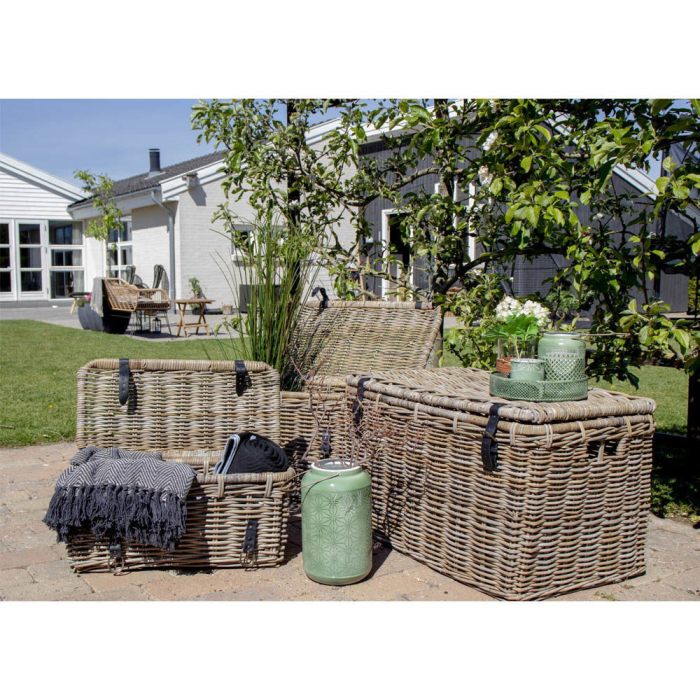 House Nordic Coș de depozitare Depok, kubu rattan, mâner din piele, gri, 3 buc [6]