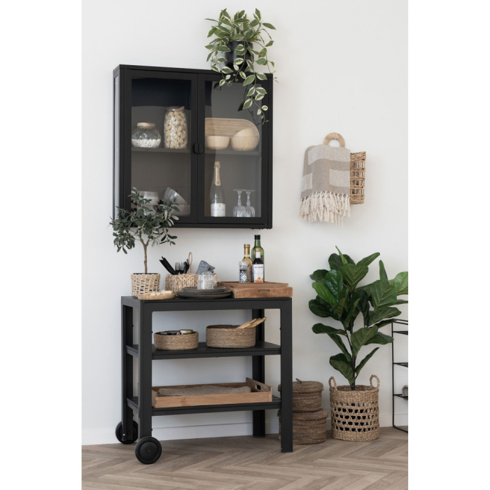 House Nordic Dulap de prezentare Brisbane, 2 uși, oțel, negru 80x18x80 cm [2]