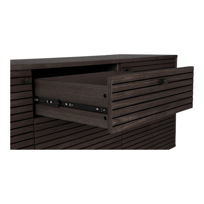 House Nordic Kyoto sideboard cu 3 sertare, 2 usi, furnir de stejar, fumuriu, picioare din metal negru, 150x40x74 cm [5]