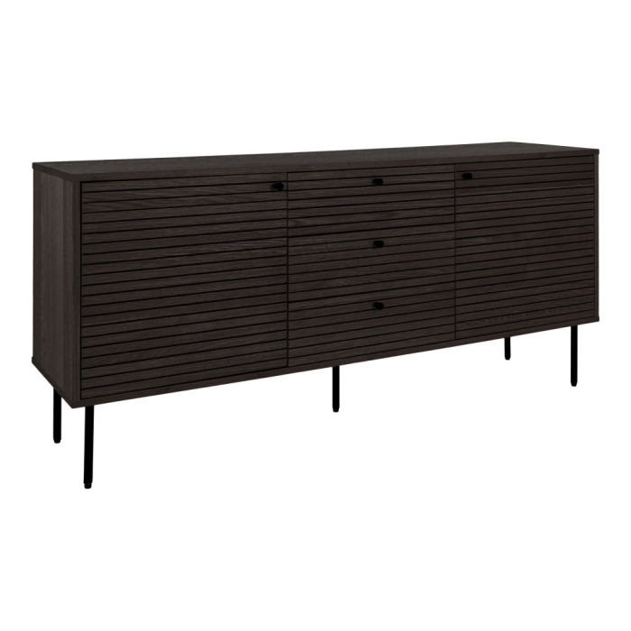 House Nordic Kyoto sideboard cu 3 sertare, 2 usi, furnir de stejar, fumuriu, picioare din metal negru, 150x40x74 cm [3]