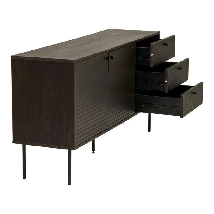 House Nordic Kyoto sideboard cu 3 sertare, 2 usi, furnir de stejar, fumuriu, picioare din metal negru, 150x40x74 cm [4]