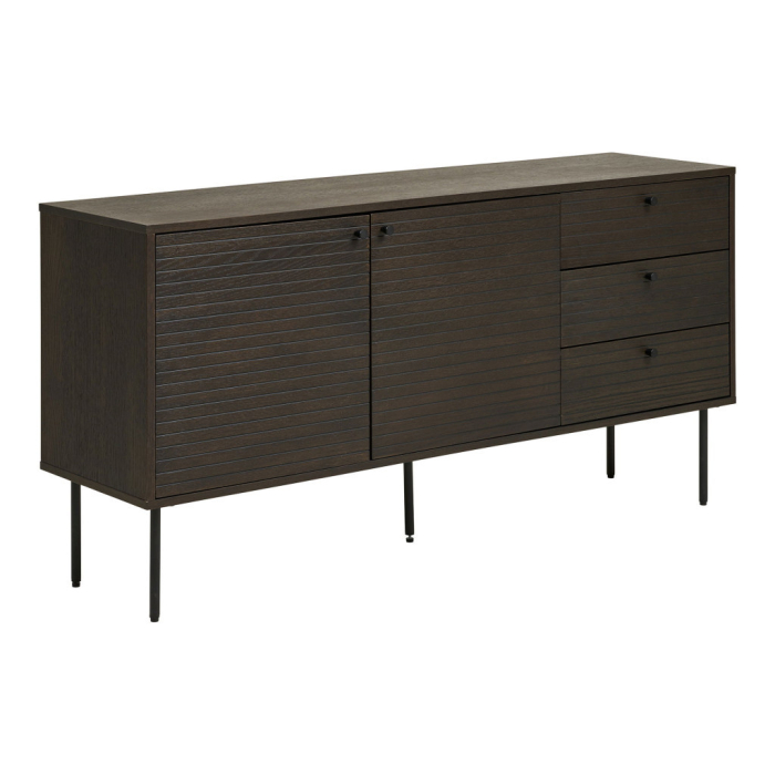 House Nordic Kyoto sideboard cu 3 sertare, 2 usi, furnir de stejar, fumuriu, picioare din metal negru, 150x40x74 cm [2]