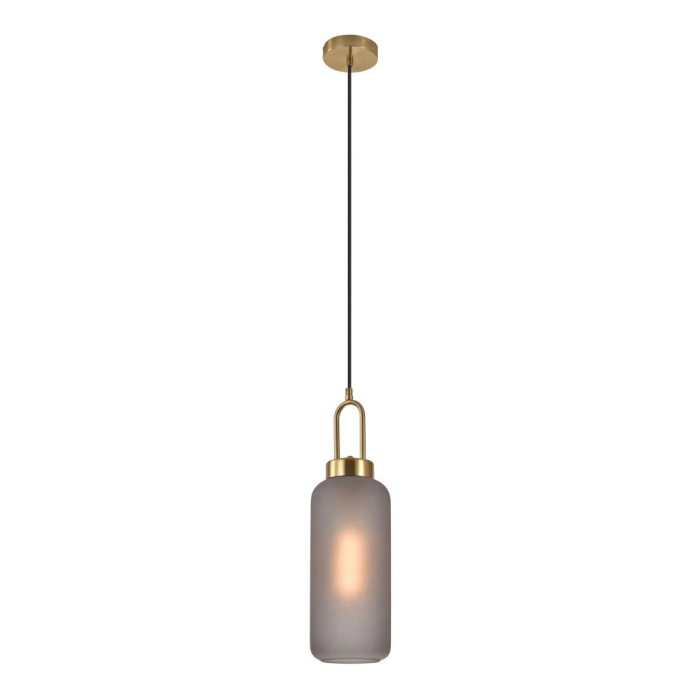 House Nordic Lampă suspendată Luton, sticlă fumurie mată, soclu din cupru, cilindrică, 13 cm, cablu textil 150 cm [3]