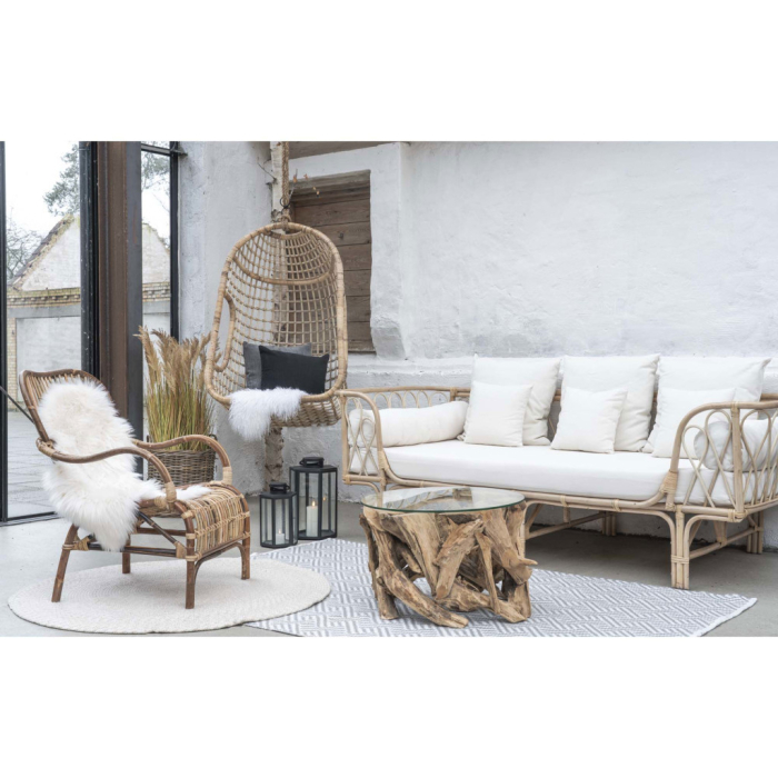 House Nordic Masă de cafea Grand Canyon cu sticlă, picioare naturale, Ø60x40 cm [6]