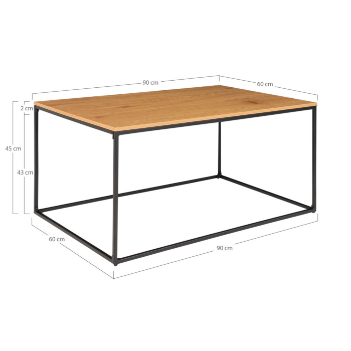 House Nordic Masă de cafea Vita cu efect de stejar, cadru negru 60x90x45 cm [6]