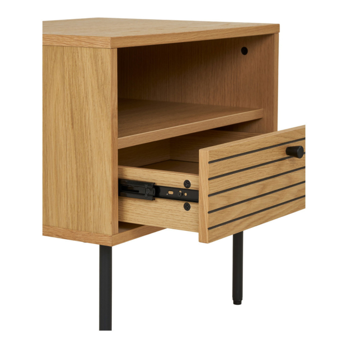 House Nordic Masă de depozitare Kyoto cu 1 sertar, furnir de stejar, natural, picioare din metal negru, 50x40x50 cm [6]