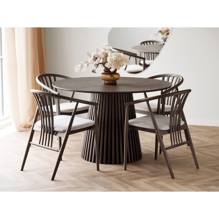 House Nordic Scaun de dining Agustin, stejar cu scaun din tesatura, fumuriu/nisip [9]
