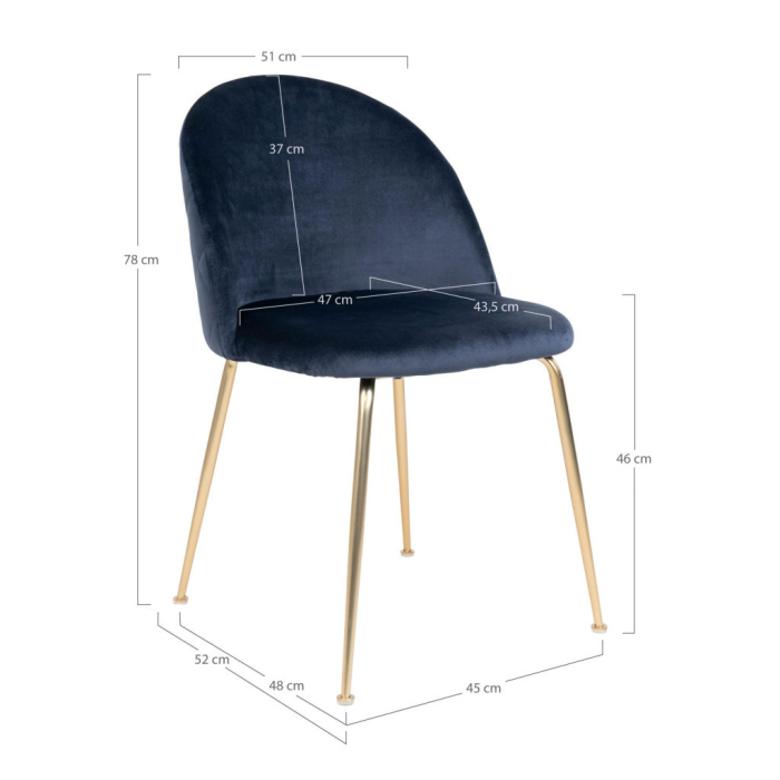 House Nordic Scaun de sufragerie Geneve albastru-brass [6]