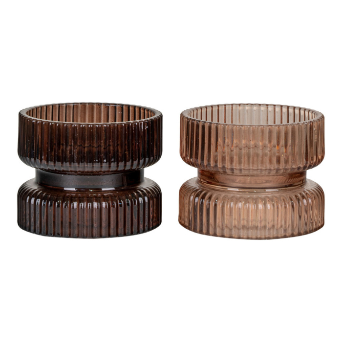 House Nordic Suport lumânare, sticlă, chihlimbar/maro, ø9x7 cm, 2 bucăți [5]