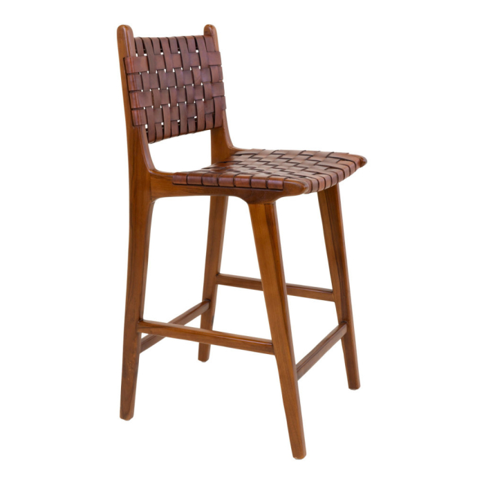 House Nordic Taburet de bar Perugia, piele, maro, picioare din tec [3]