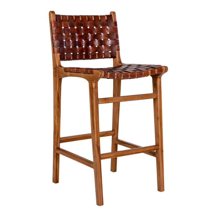 House Nordic Taburet de bar Perugia, piele, maro, picioare din tec [8]