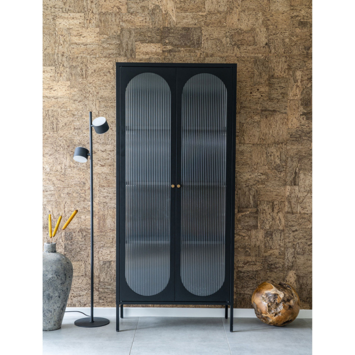 House Nordic Vitrina Adelaide, negru, 2 uși din sticlă ondulată 80x35x180 cm [2]