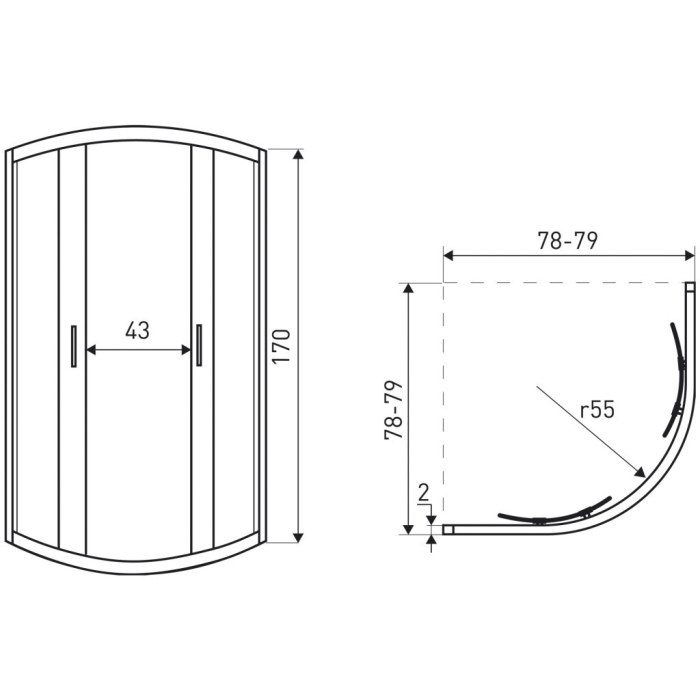 Kerra Aruba 80 GL cabină de duș curbată cromată fără tavă [6]