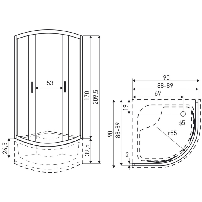 Kerra Aruba 90 GL cabină de duș curbată cromată cu tavă adâncă [2]