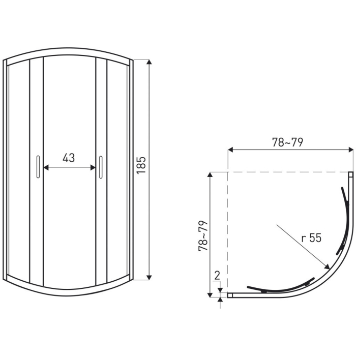 Kerra Aruba 90 negru curbat cabină de duș fără tavă [2]