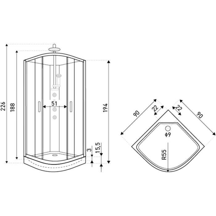 Kerra Cabină de duș cu hidromasaj Wega Black 90x90 [5]