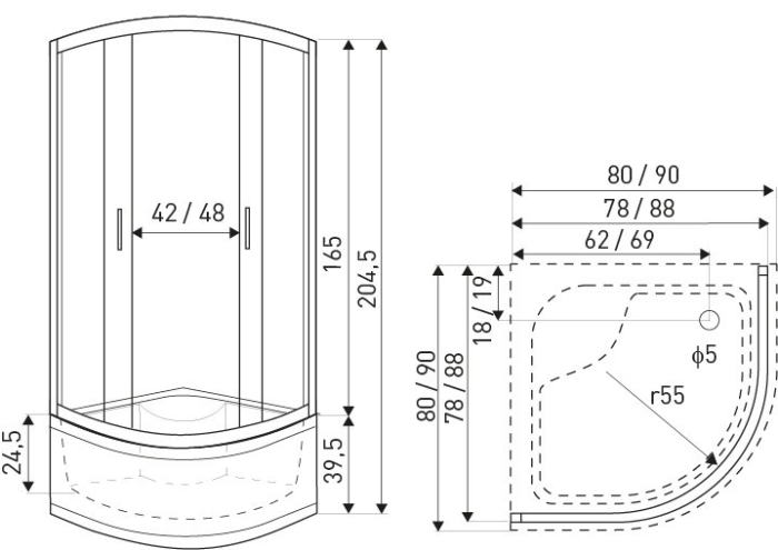 Kerra Cabină de duș cu tavă adâncă Malibu GL 90 Curved cu spate curbat [3]