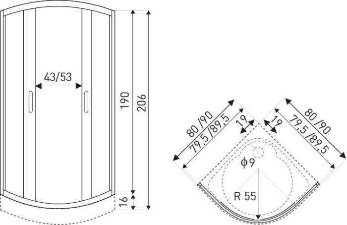 Kerra Cabină de duș curbată Intro 90x90 cu cădiță de duș [2]