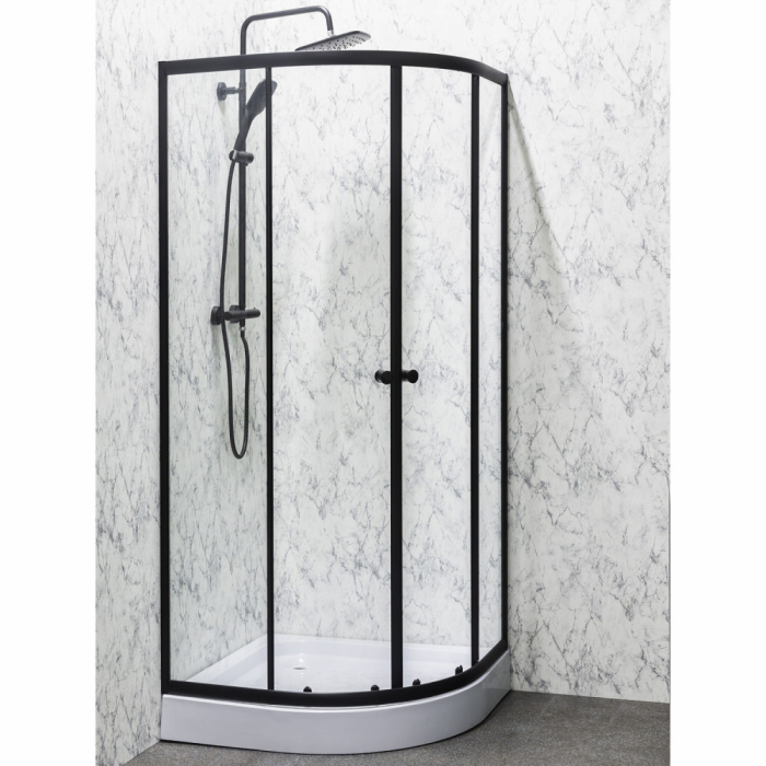 Kerra Cabină de duș curbată Leo 80 neagră cu cădiță de duș [2]