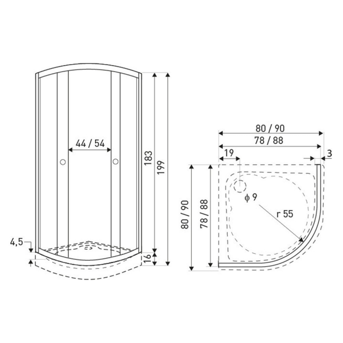 Kerra Cabină de duș curbată Pixel Black 90 cu cădiță de duș [4]