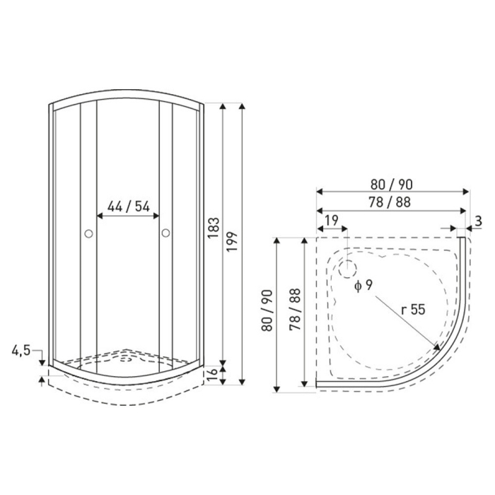 Kerra Cabină de duș curbată Pixel White 80 cu cădiță de duș [4]