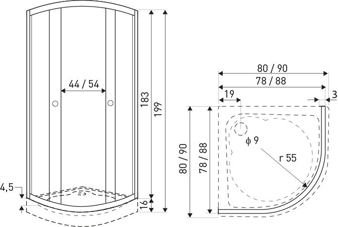 Kerra Cabină de duș curbată Pixel White 90 cu cădiță de duș [3]