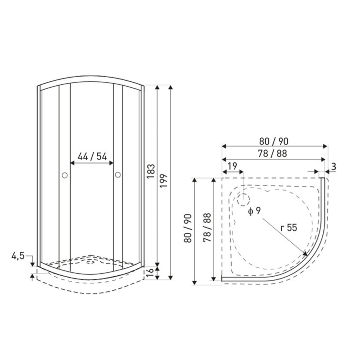 Kerra Cabină de duș curbată Pixel White 90 fără cădiță de duș [4]