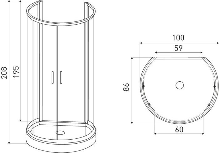 Kerra Cabină de duș curbată Vibe, montată pe perete, cu cădiță de duș [2]